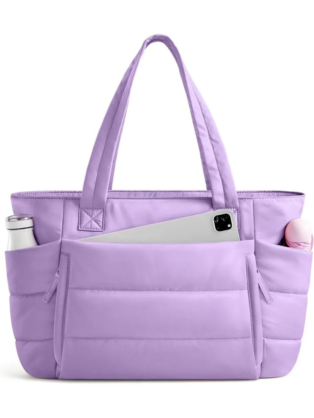 👜Women's Lavender Quilted Puffer Tote Bag Zipper Work Bag With Compartments